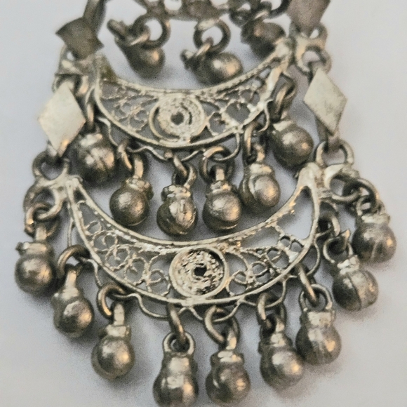 Vintage Handcrafted Intricate Ethnic Design Elegant Silver Chandelier Earrings - Picture 7 of 11